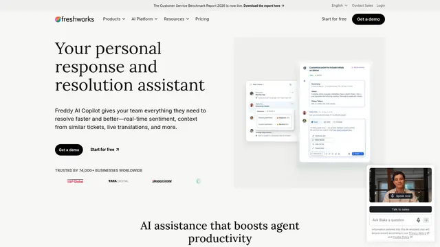 Freshdesk Freddy AI vendor website preview