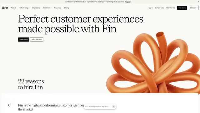 Fin AI Agent vendor website preview