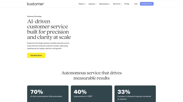 Kustomer Concierge vendor website preview