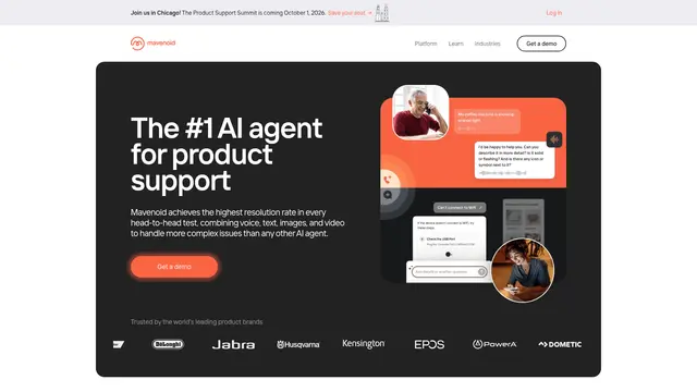 Mavenoid AI Product Support vendor website preview