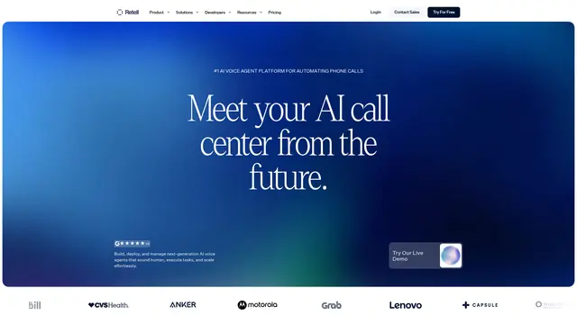 Retell AI Voice and Chat Agents vendor website preview