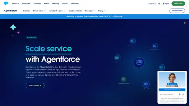 Agentforce for Service vendor website preview