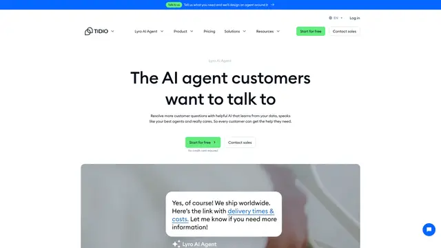 Lyro AI Agent vendor website preview