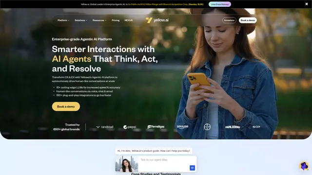Yellow.ai Dynamic AI Agents vendor website preview